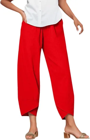 2024 Women's Capri Pants Summer Cotton Linen Yoga Pants Trendy Casual Wide Leg Beach Pant Elastic Waist Palazzo Trousers