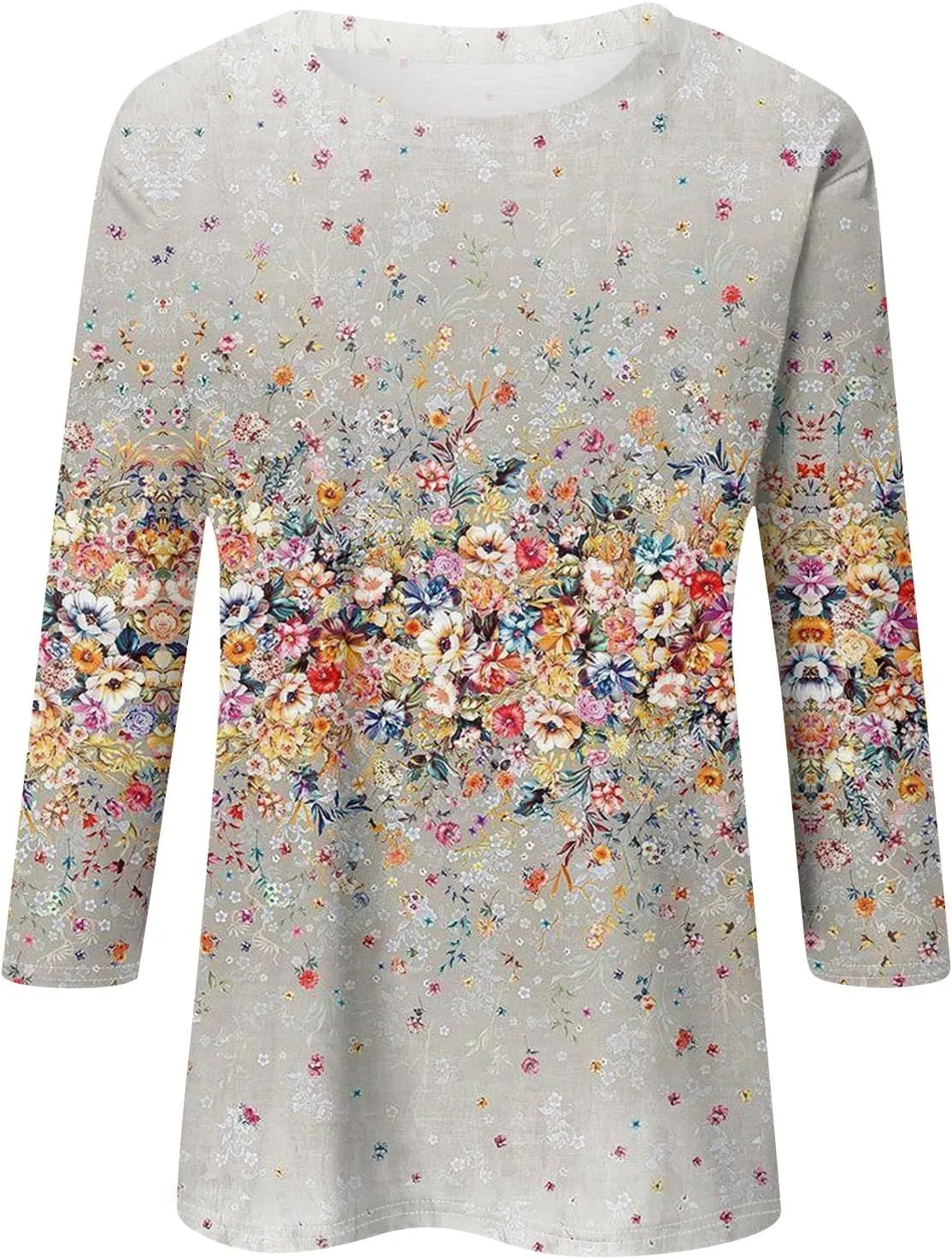 3/4 Length Sleeve Womens Tops Casual Loose Fit Crewneck T Shirts Cute Solid Three Quarter Length Tunic Tops