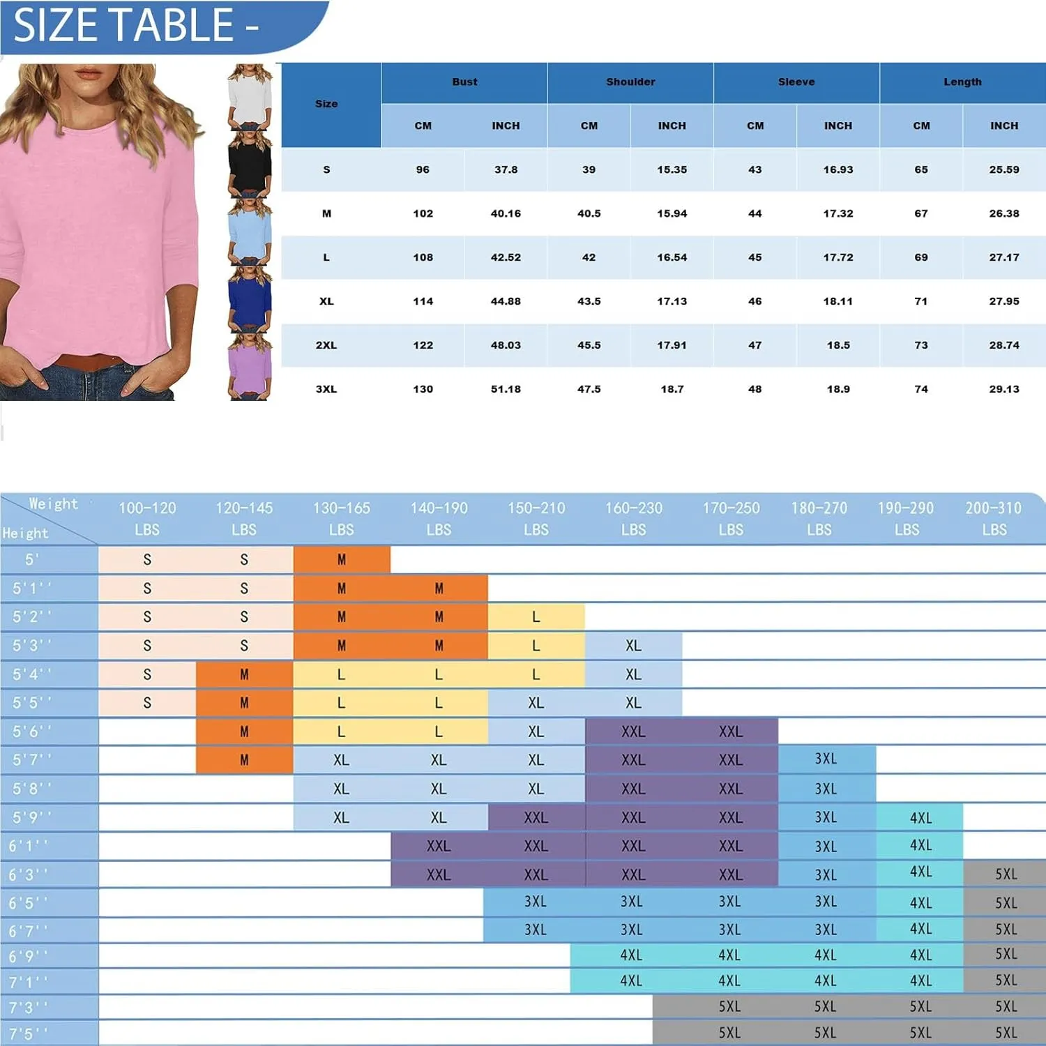 3/4 Length Sleeve Womens Tops Casual Loose Fit Crewneck T Shirts Cute Solid Three Quarter Length Tunic Tops
