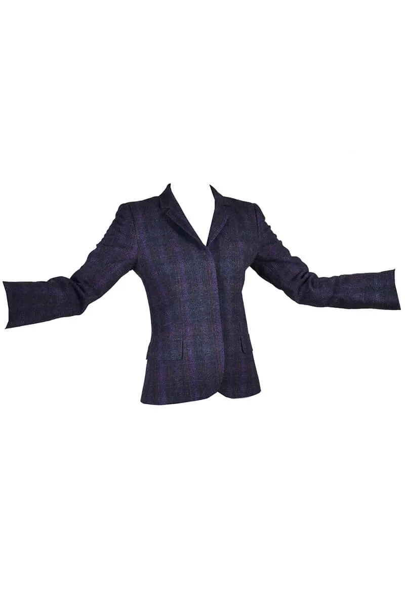 Alexander McQueen Purple Charcoal Gray Plaid Wool Blazer Jacket