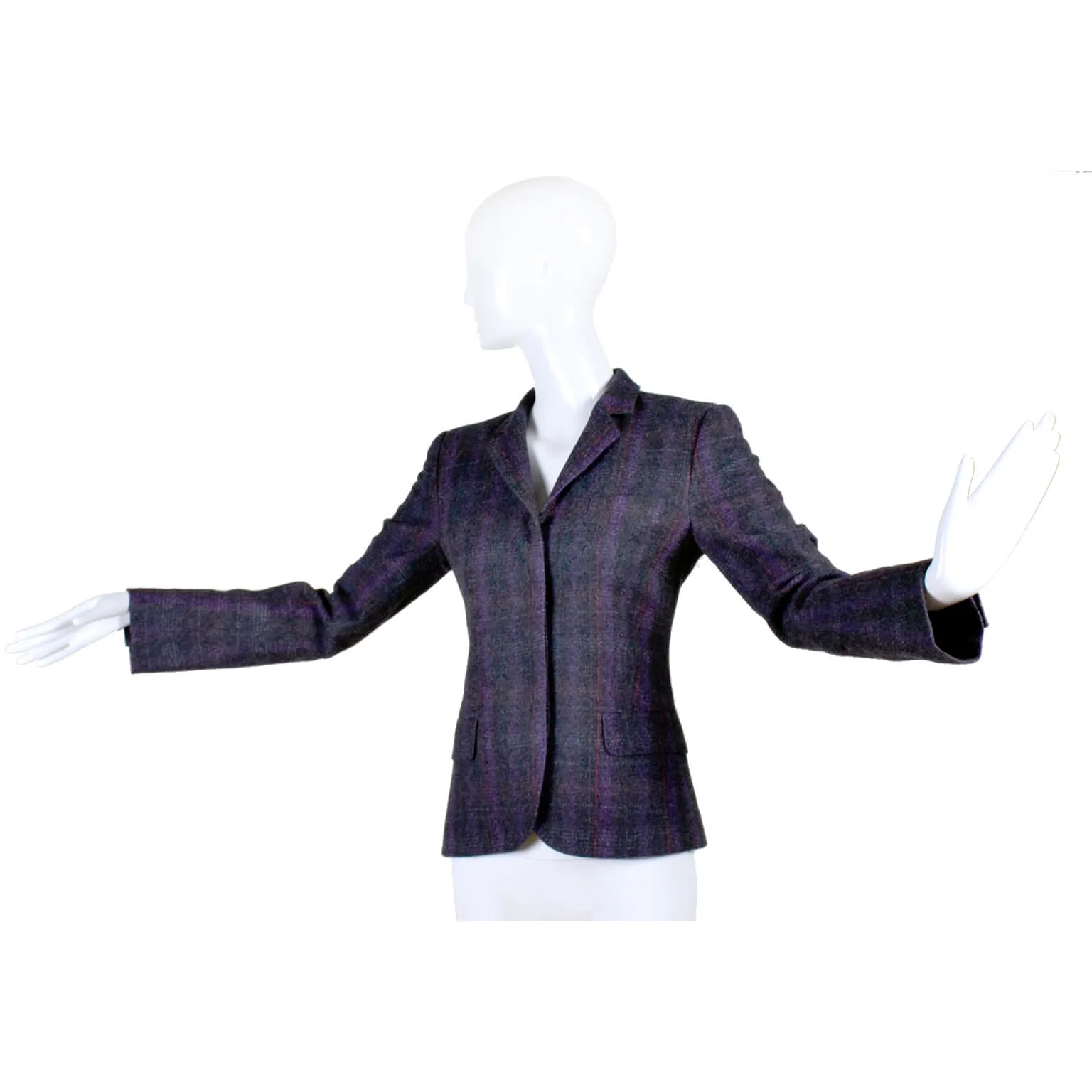 Alexander McQueen Purple Charcoal Gray Plaid Wool Blazer Jacket