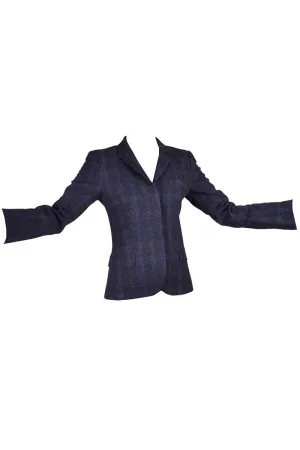 Alexander McQueen Purple Charcoal Gray Plaid Wool Blazer Jacket