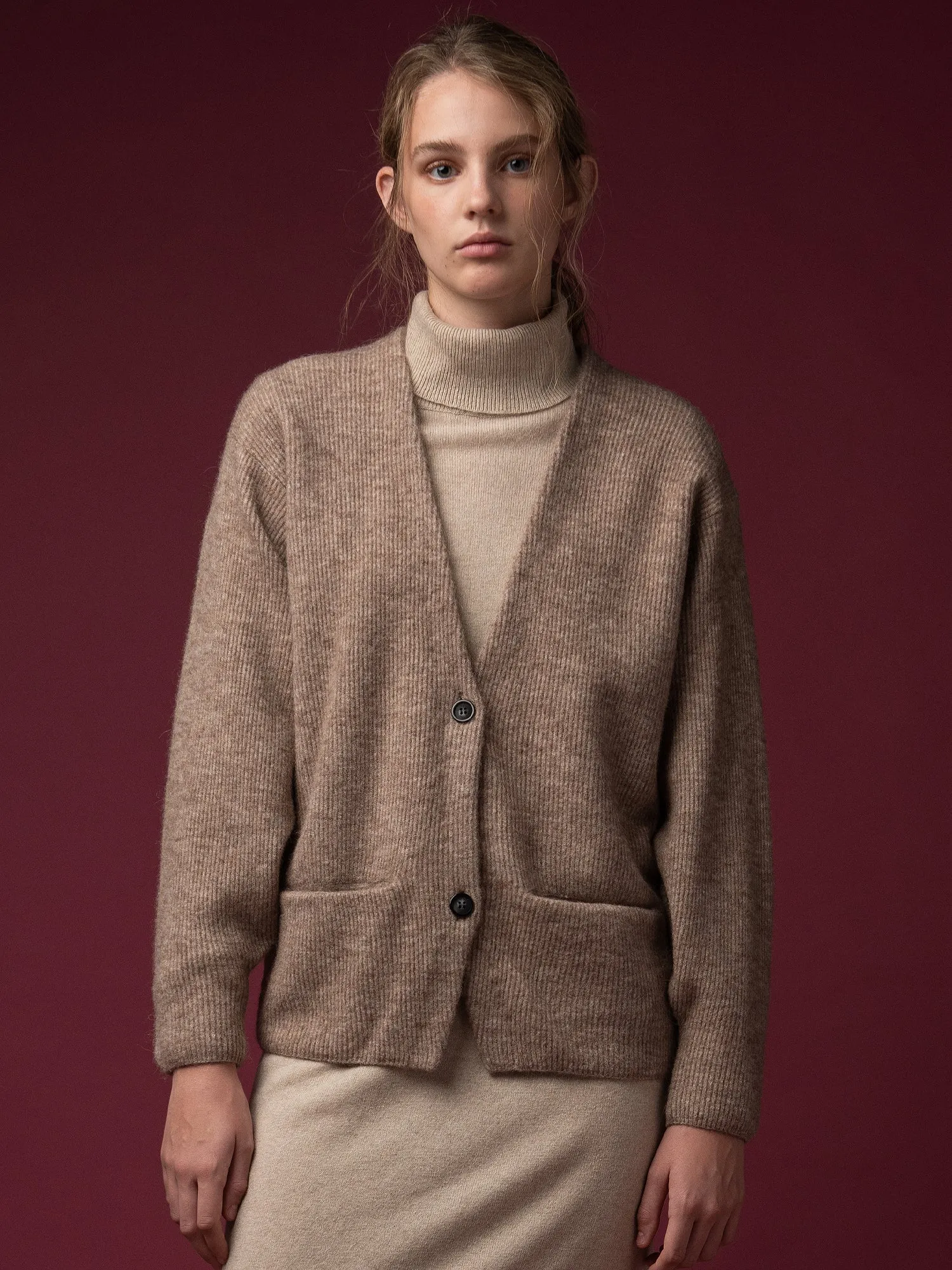 Alpaca Curved Sleeve Cardigan_Beige