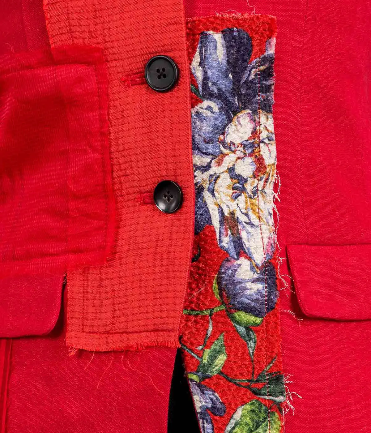 Asymmetric Patch Blazer with Floral Print
