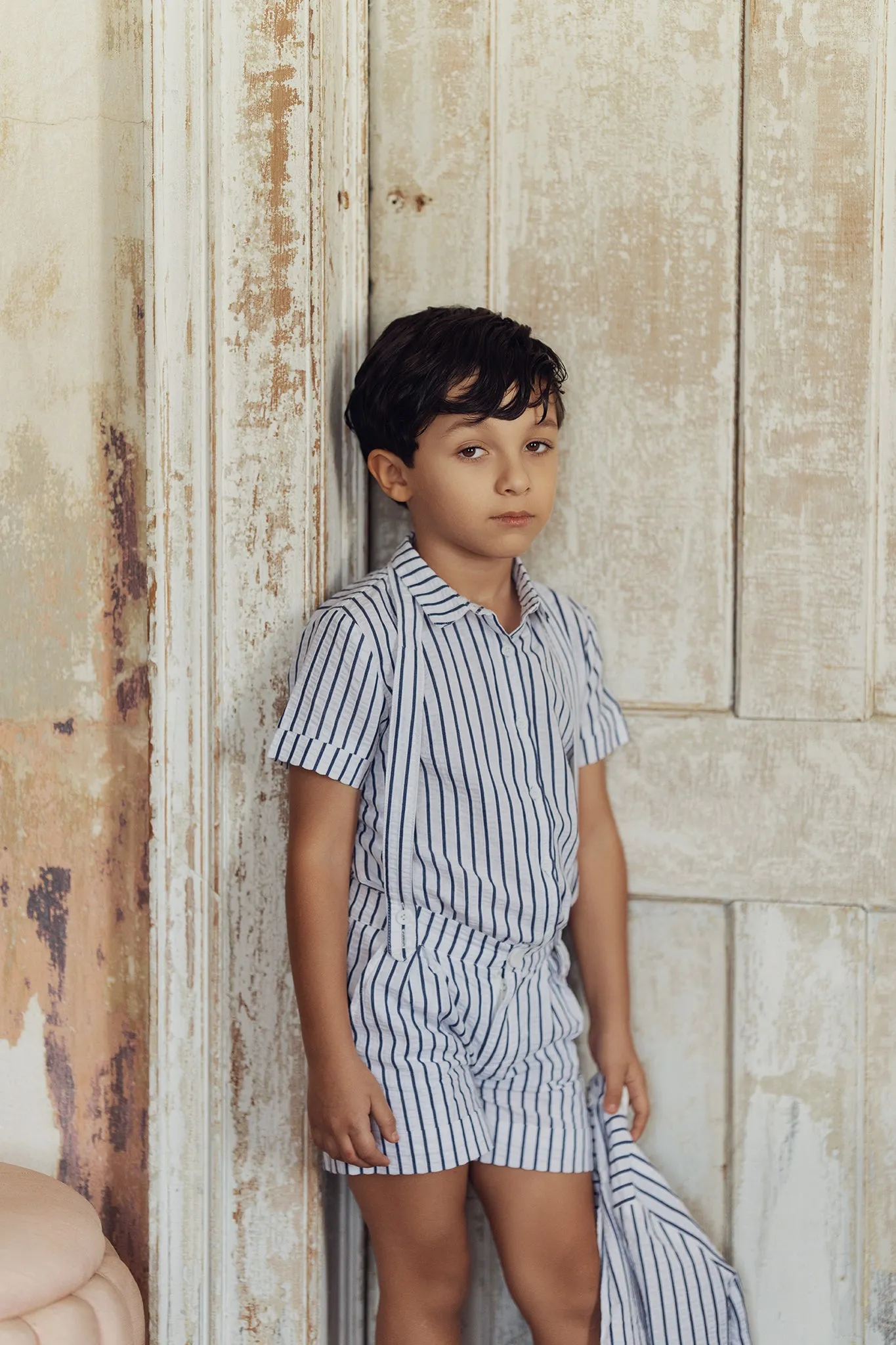 BACE COLLECTION NAVY/WHITE THICK STRIPED SUSPENDER SHORTS [FINAL SALE]