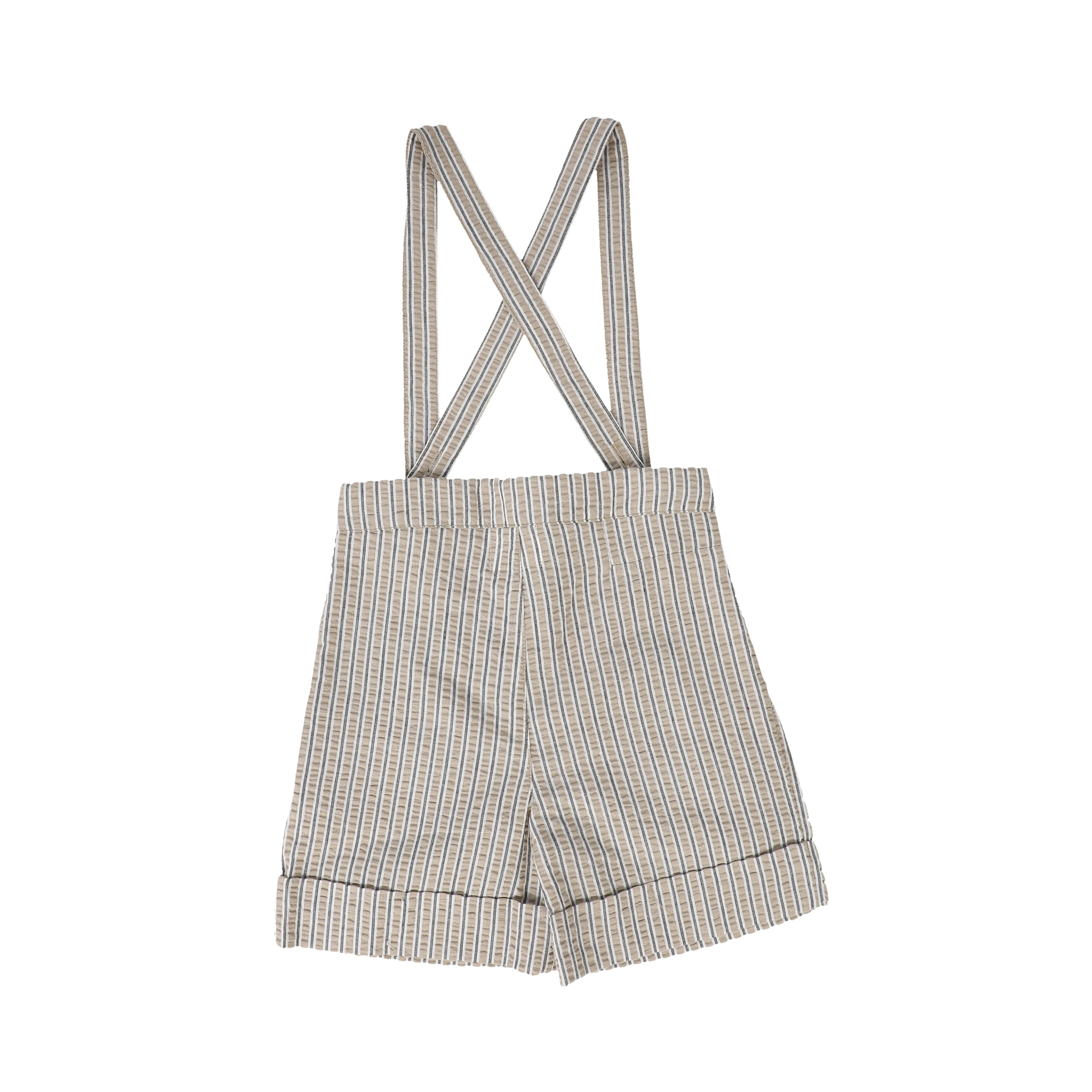 BACE COLLECTION WHITE/TAN THICK STRIPED SUSPENDER SHORTS [FINAL SALE]