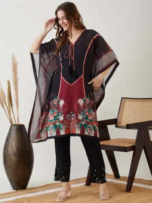 Black Majestic Printed Georgette Kaftan