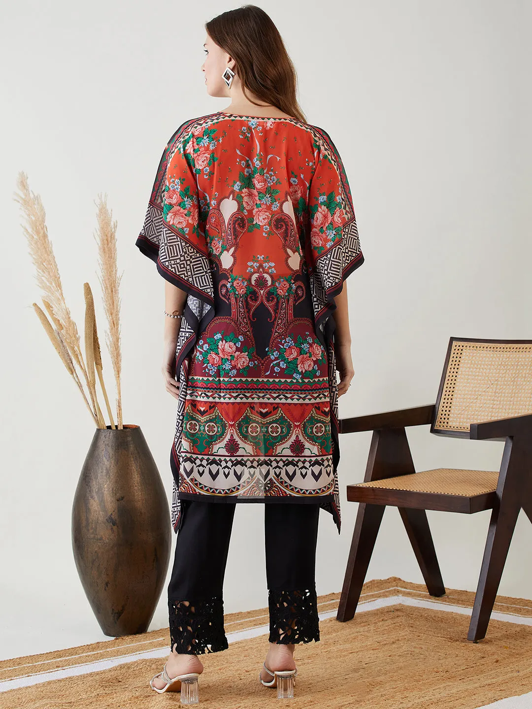 Black Majestic Printed Georgette Kaftan