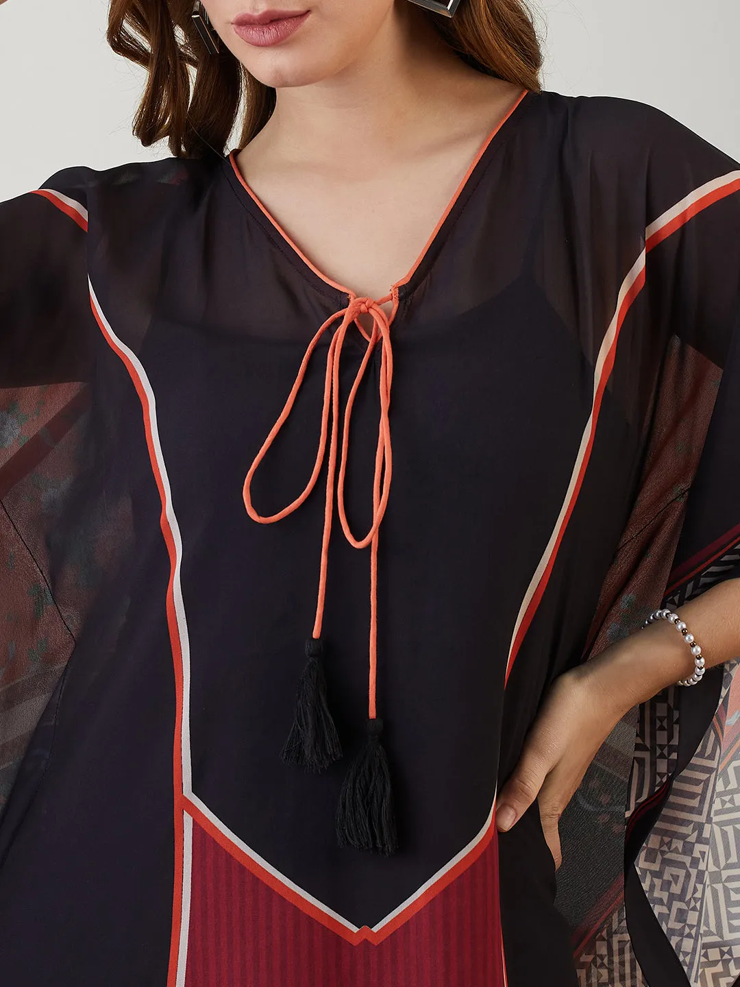 Black Majestic Printed Georgette Kaftan