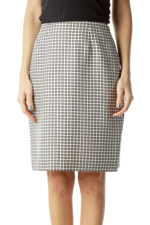 Black White Geometric Print Silk Skirt