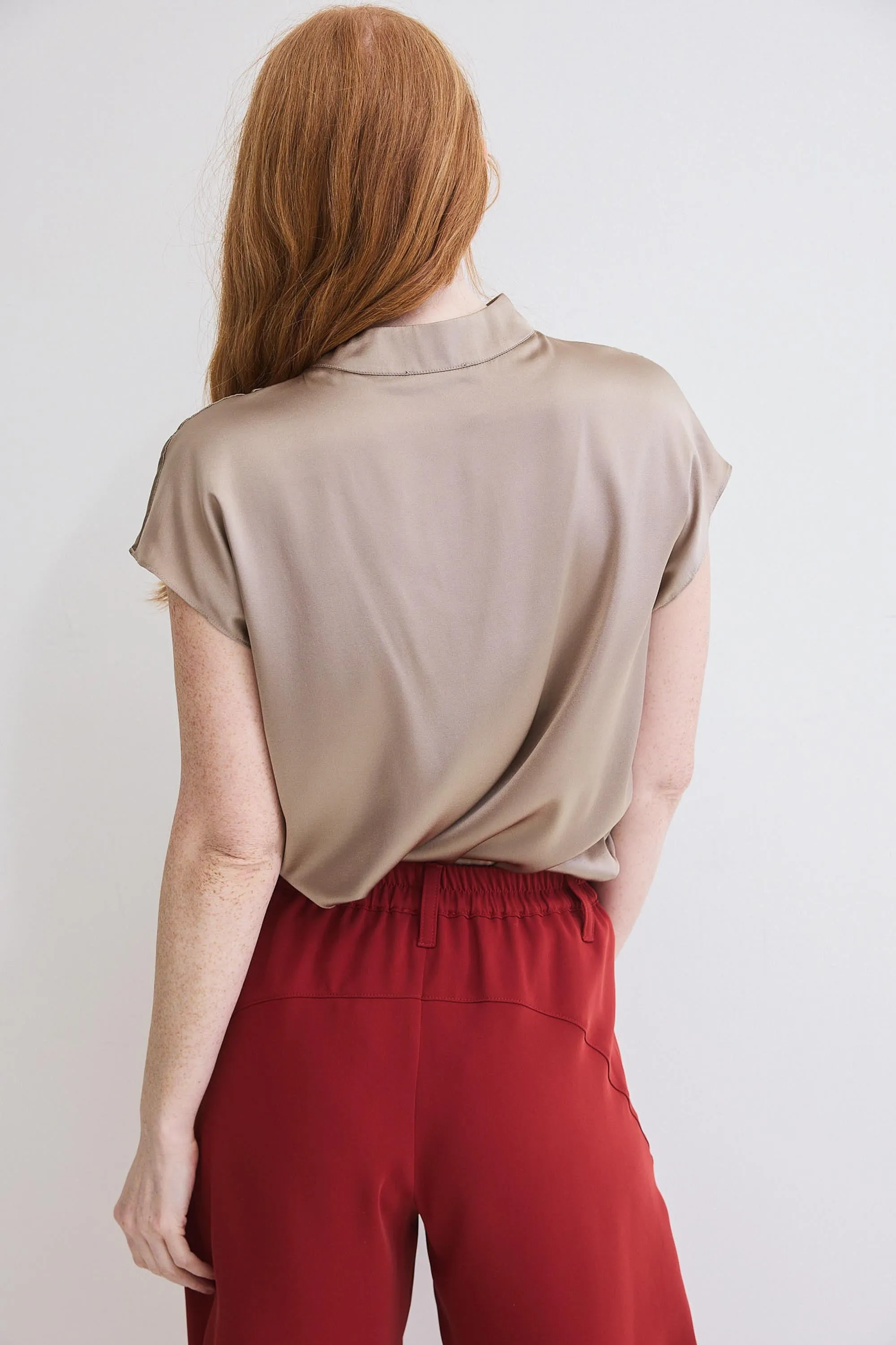 Cap Sleeve Washable Silk Blouse
