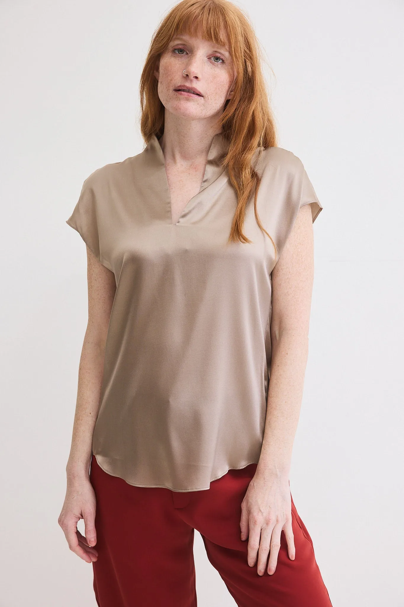 Cap Sleeve Washable Silk Blouse