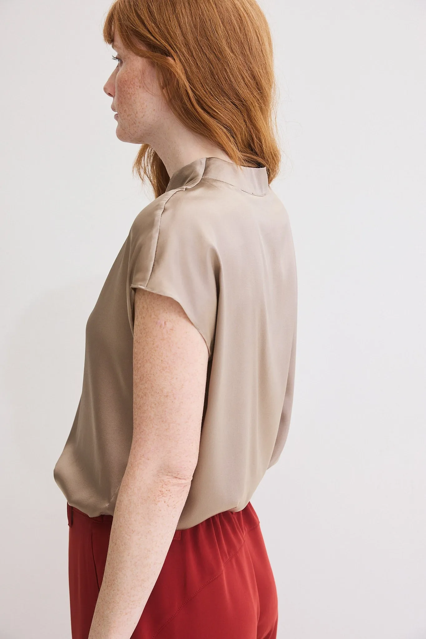 Cap Sleeve Washable Silk Blouse
