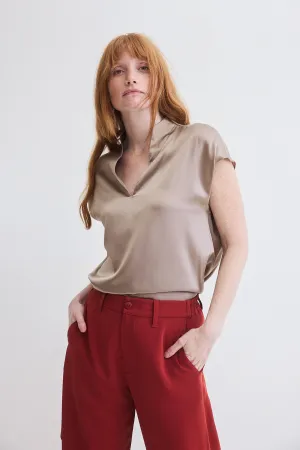 Cap Sleeve Washable Silk Blouse