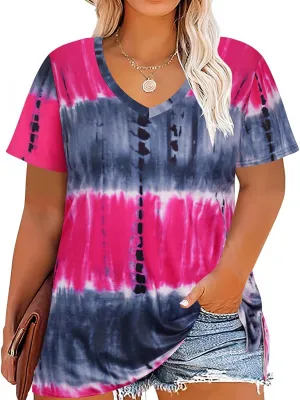 CARCOS Womens Plus Size Tops Basic Summer Shirts Short Sleeve V Neck Tunics Casual T-Shirt Loose Fits XL-5XL