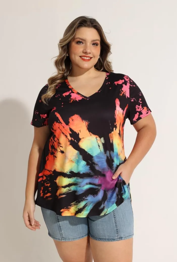 CARCOS Womens Plus Size Tops Basic Summer Shirts Short Sleeve V Neck Tunics Casual T-Shirt Loose Fits XL-5XL