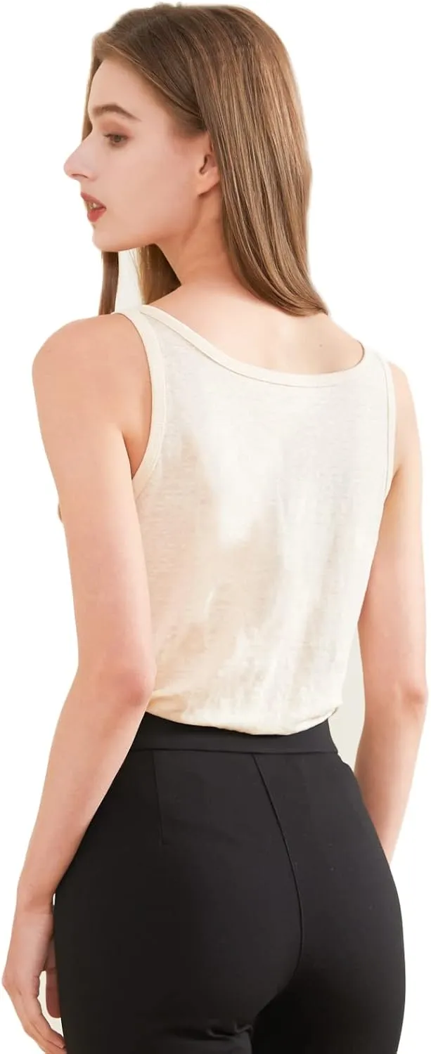 CLC Women's Mulberry Silk Camisole Sleeveless Tank Flax Tops