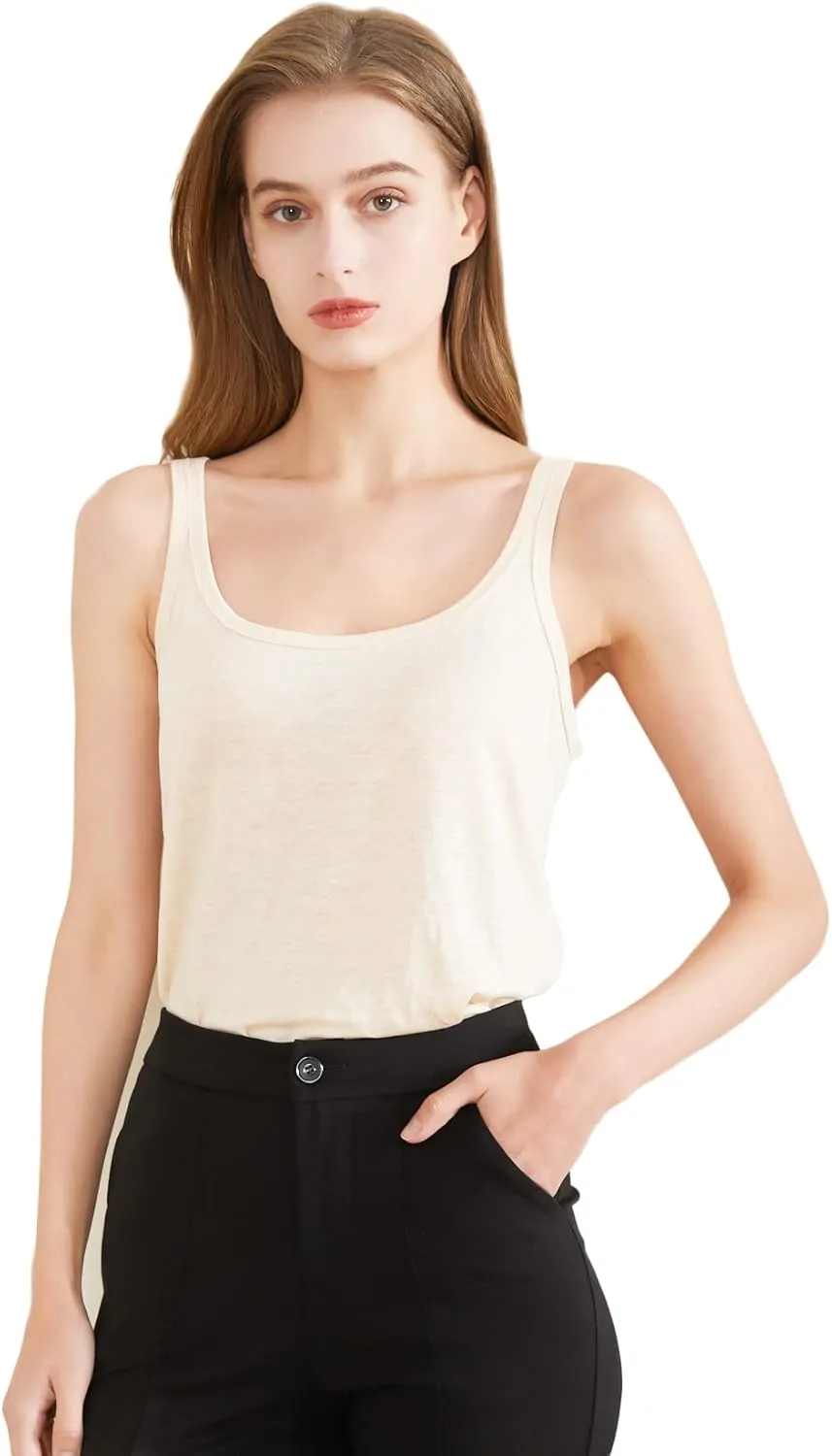 CLC Women's Mulberry Silk Camisole Sleeveless Tank Flax Tops