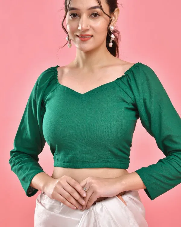 Dark Green Crop Top Blouse