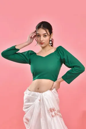 Dark Green Crop Top Blouse
