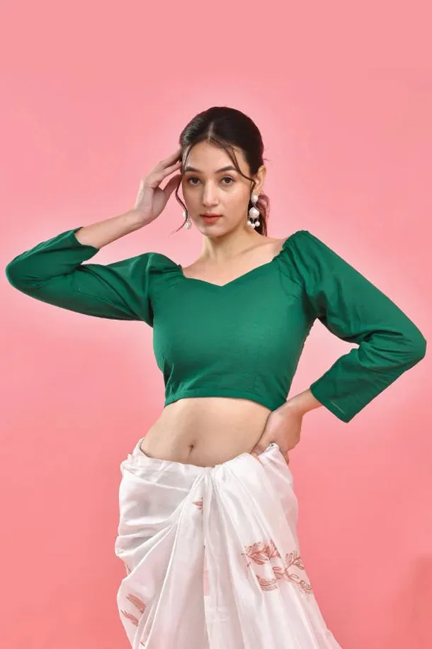 Dark Green Crop Top Blouse