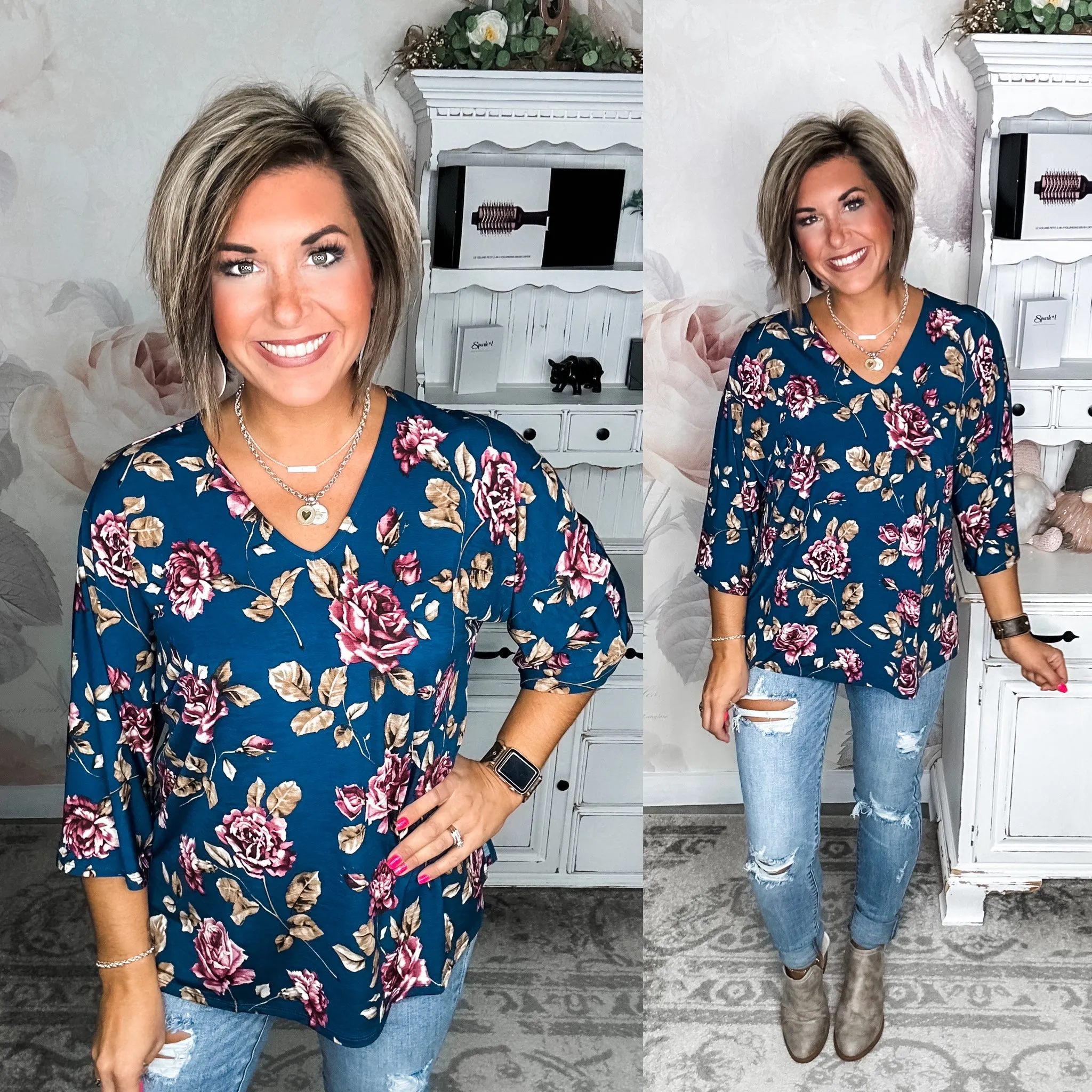 Feeling Hopeful Top - Navy/Mauve