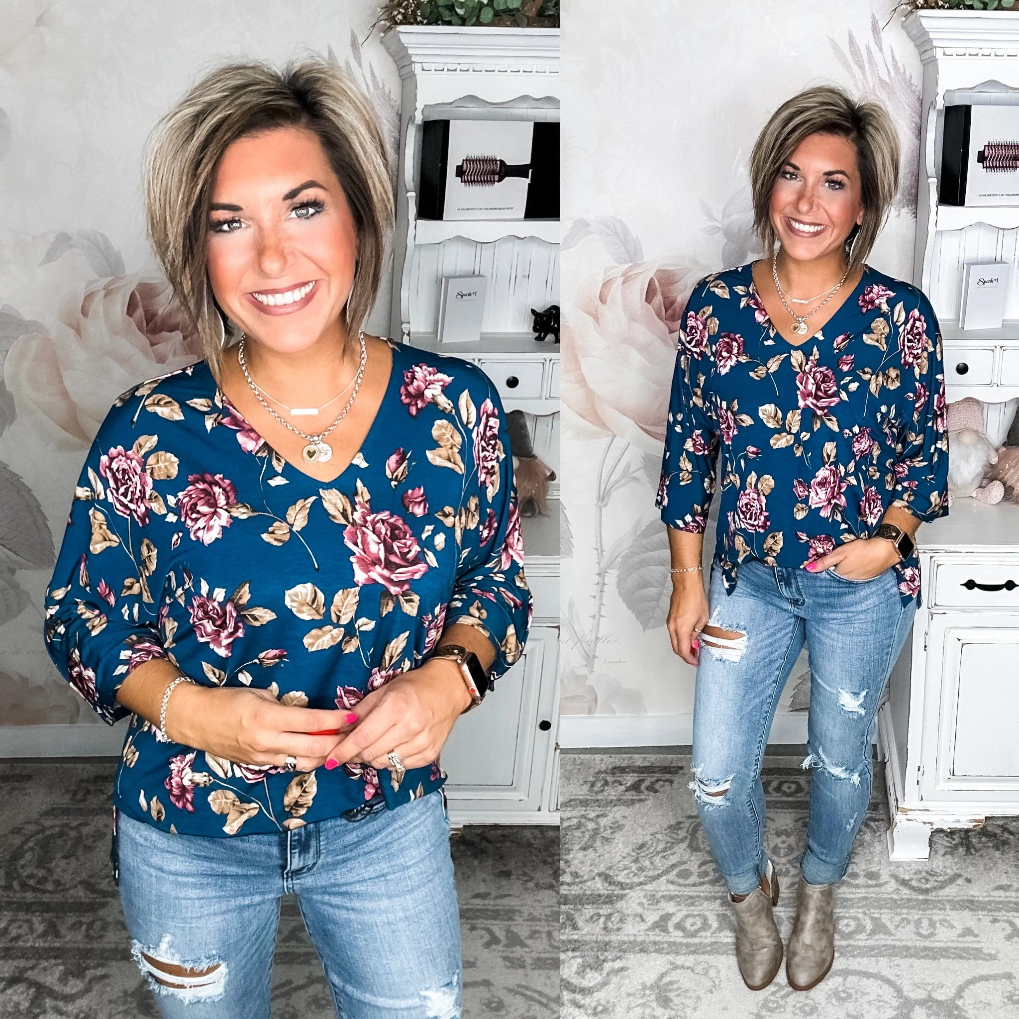 Feeling Hopeful Top - Navy/Mauve