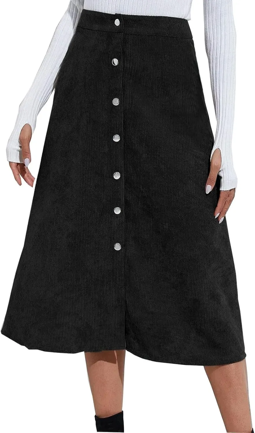 FZYLQY Midi Skirts for Women Trendy Corduroy Skirt Button Down High Waisted Skirts 2025 Business Casual A Line Skirts