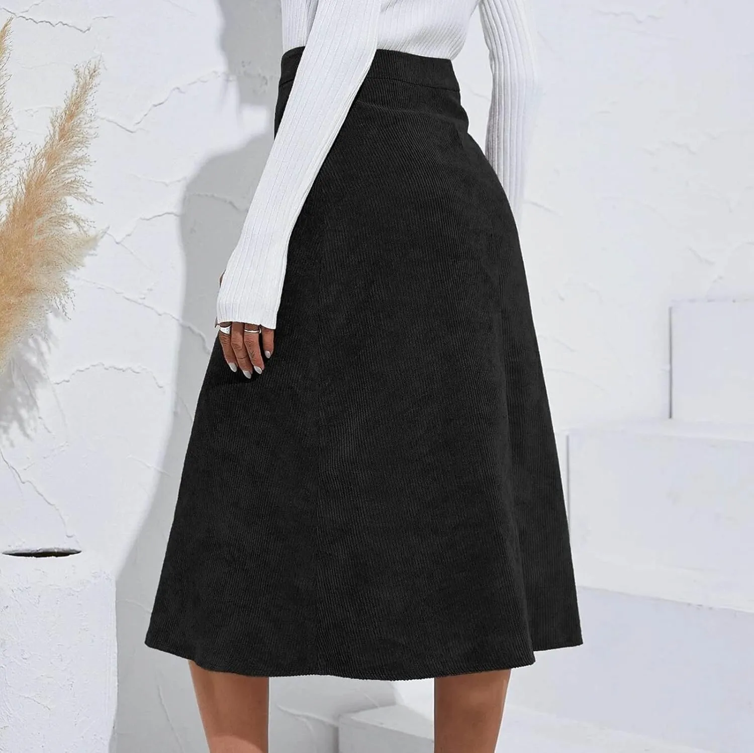 FZYLQY Midi Skirts for Women Trendy Corduroy Skirt Button Down High Waisted Skirts 2025 Business Casual A Line Skirts