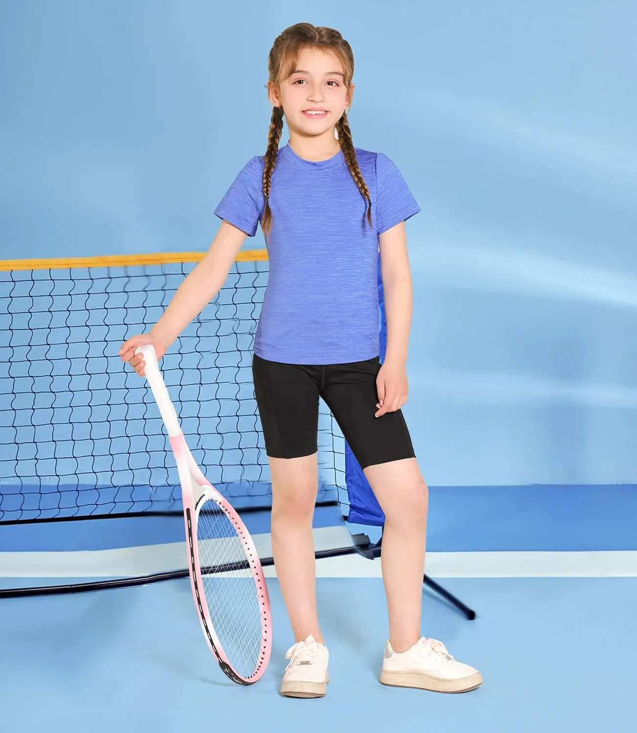 Girls Athletic Shirts Short Sleeve Quick Dry Fit Crew Neck Activewear Summer Tees Tops for Kids Teens 3 Pack