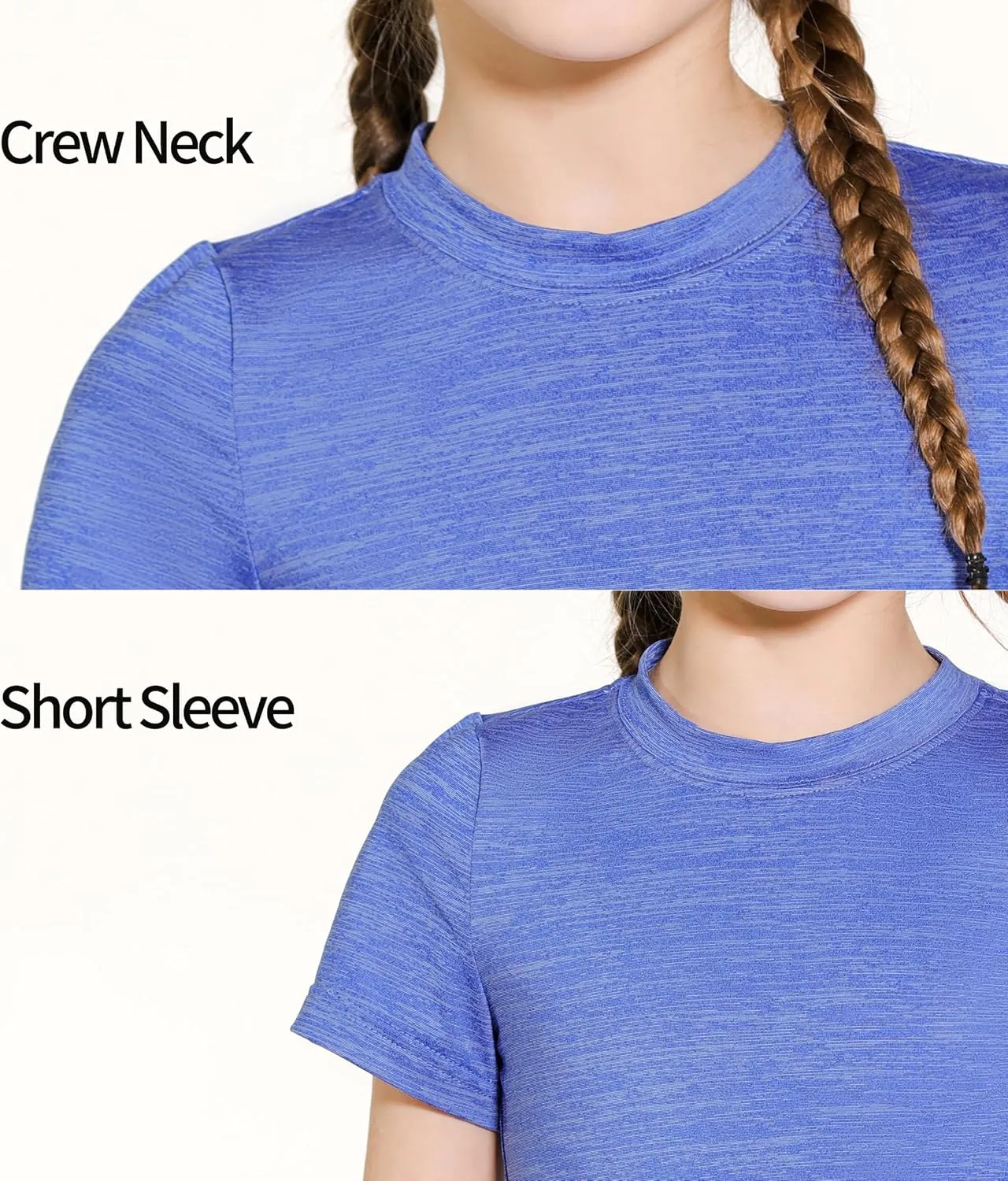 Girls Athletic Shirts Short Sleeve Quick Dry Fit Crew Neck Activewear Summer Tees Tops for Kids Teens 3 Pack