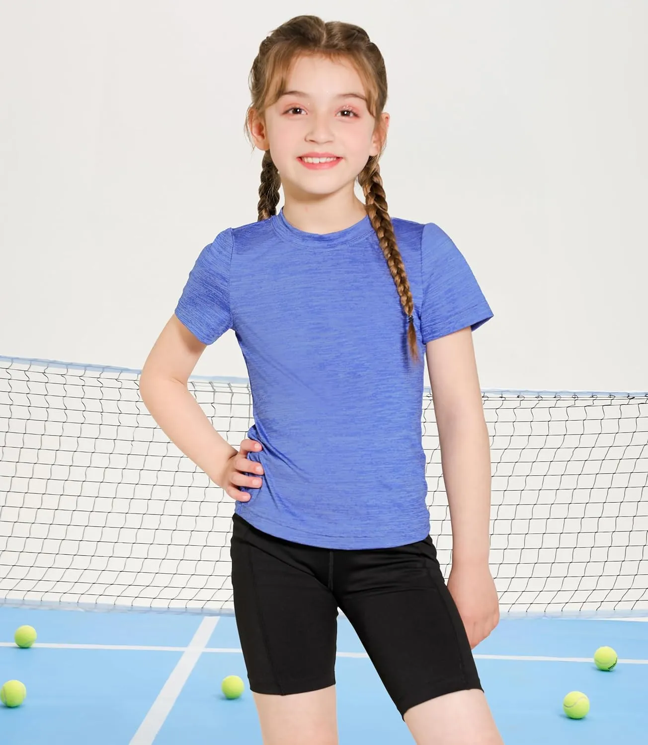 Girls Athletic Shirts Short Sleeve Quick Dry Fit Crew Neck Activewear Summer Tees Tops for Kids Teens 3 Pack