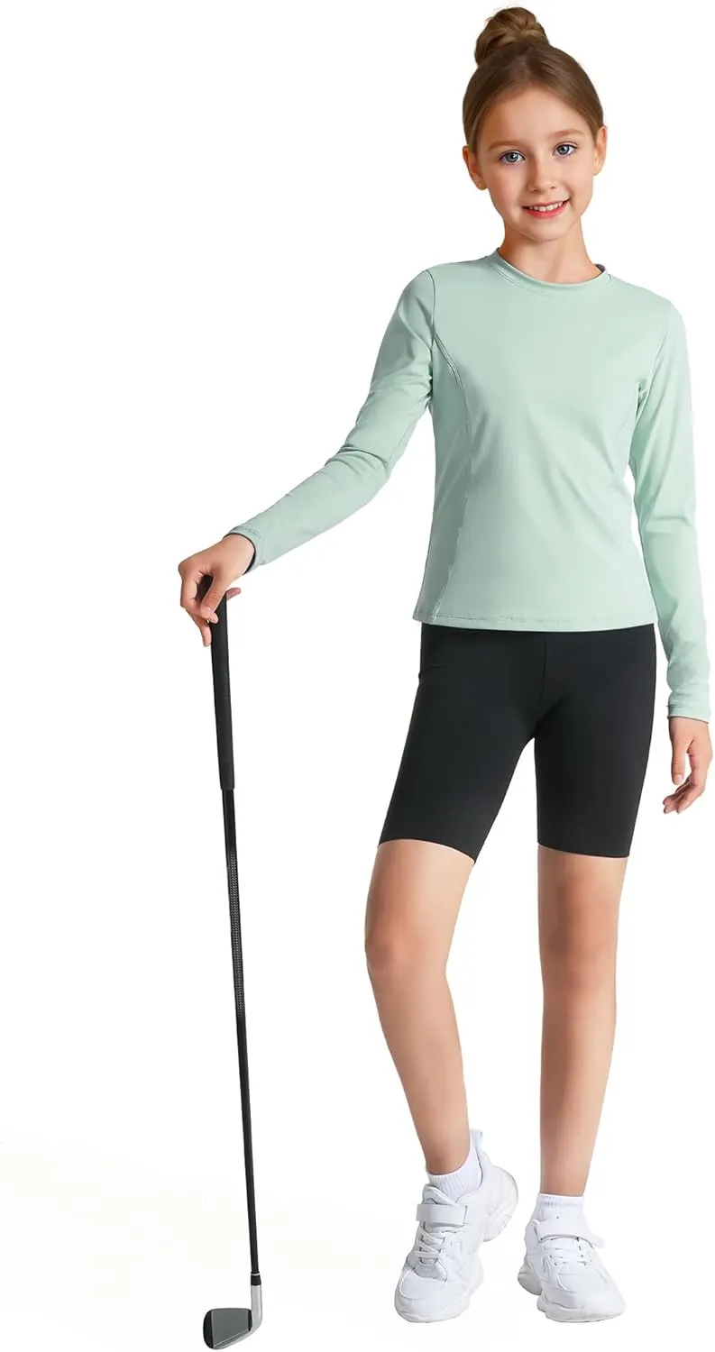 HASMES Girls Long Sleeve Athletic Shirts Active Quick Dry Lightweight Clothes Kids Teens Sports Tees Yoga Basic Tops