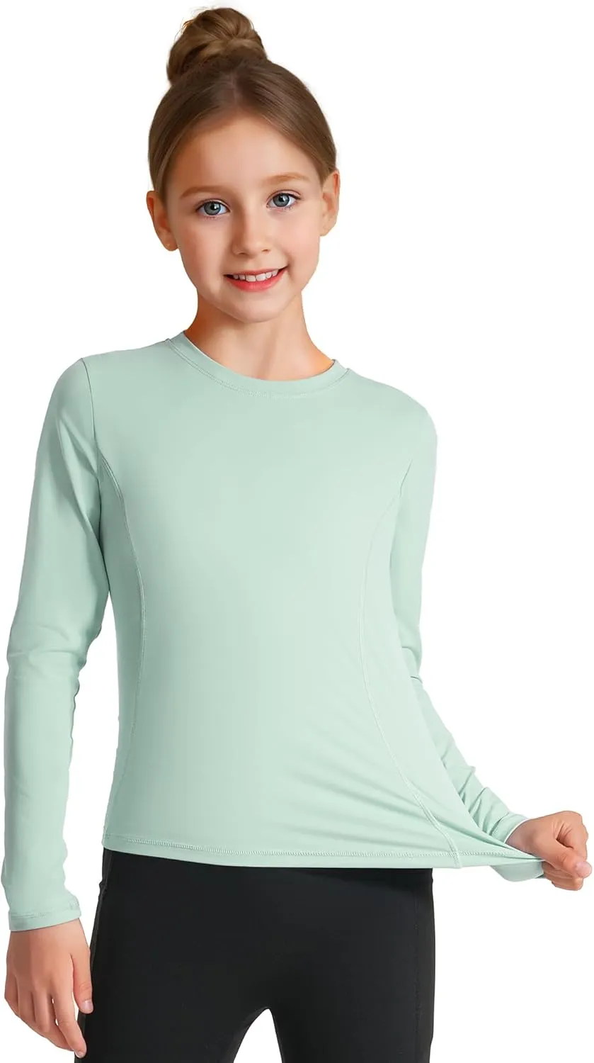HASMES Girls Long Sleeve Athletic Shirts Active Quick Dry Lightweight Clothes Kids Teens Sports Tees Yoga Basic Tops