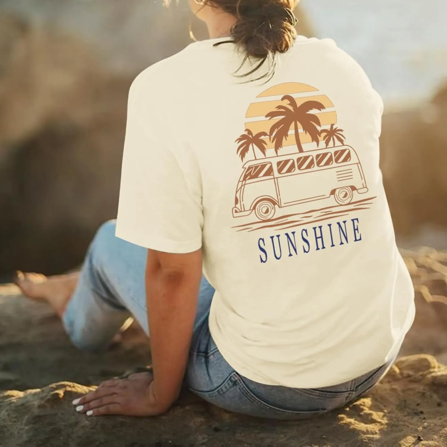 Hawaiian Shirts for Women Beach Hawaii Tropical Shirt Palm Tree Sunshine Graphic Tees Vacation Summer Vibes Tops