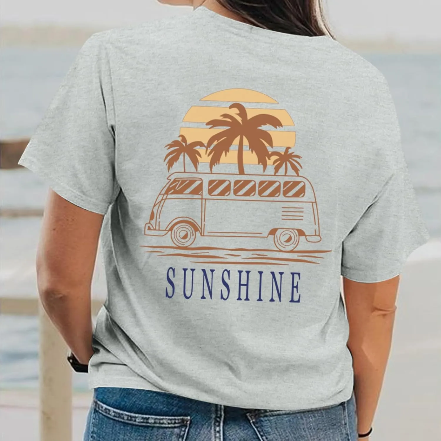 Hawaiian Shirts for Women Beach Hawaii Tropical Shirt Palm Tree Sunshine Graphic Tees Vacation Summer Vibes Tops