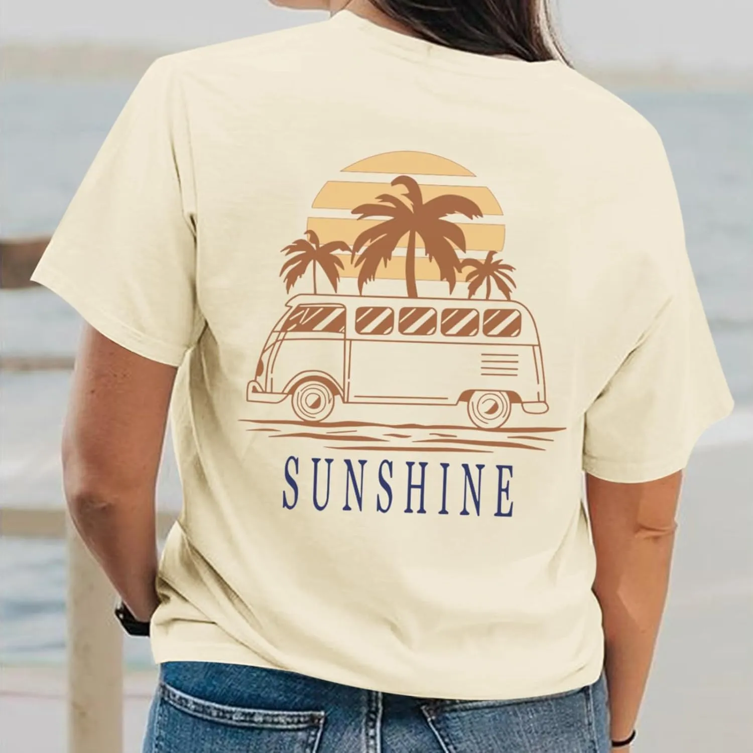 Hawaiian Shirts for Women Beach Hawaii Tropical Shirt Palm Tree Sunshine Graphic Tees Vacation Summer Vibes Tops