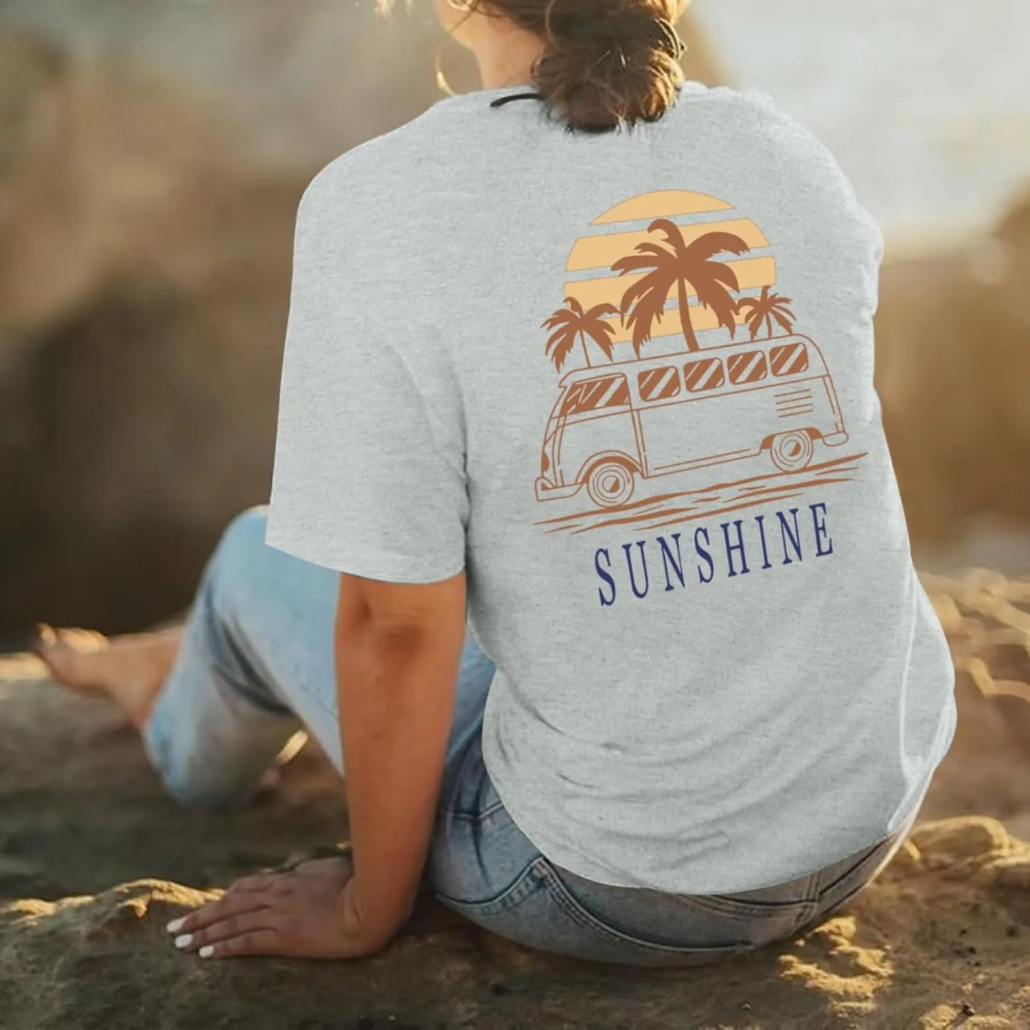 Hawaiian Shirts for Women Beach Hawaii Tropical Shirt Palm Tree Sunshine Graphic Tees Vacation Summer Vibes Tops