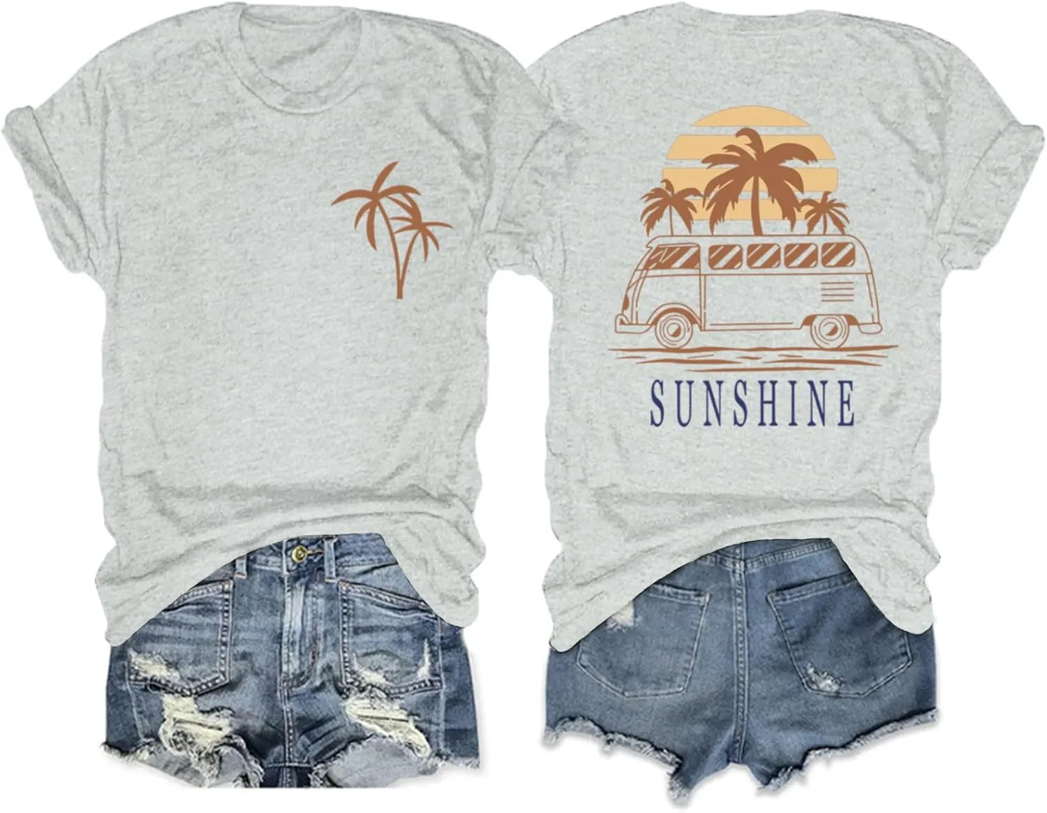 Hawaiian Shirts for Women Beach Hawaii Tropical Shirt Palm Tree Sunshine Graphic Tees Vacation Summer Vibes Tops