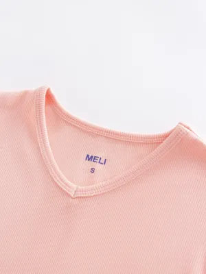HIGH V RIBBED TEE - 3Q - PEACH