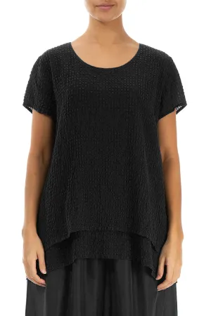 Layered Black Textured Silk Blouse