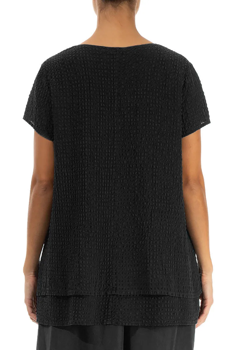 Layered Black Textured Silk Blouse