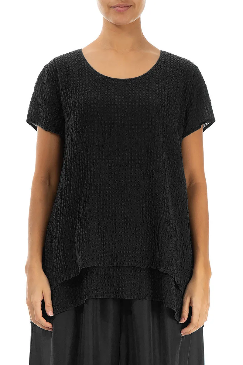 Layered Black Textured Silk Blouse