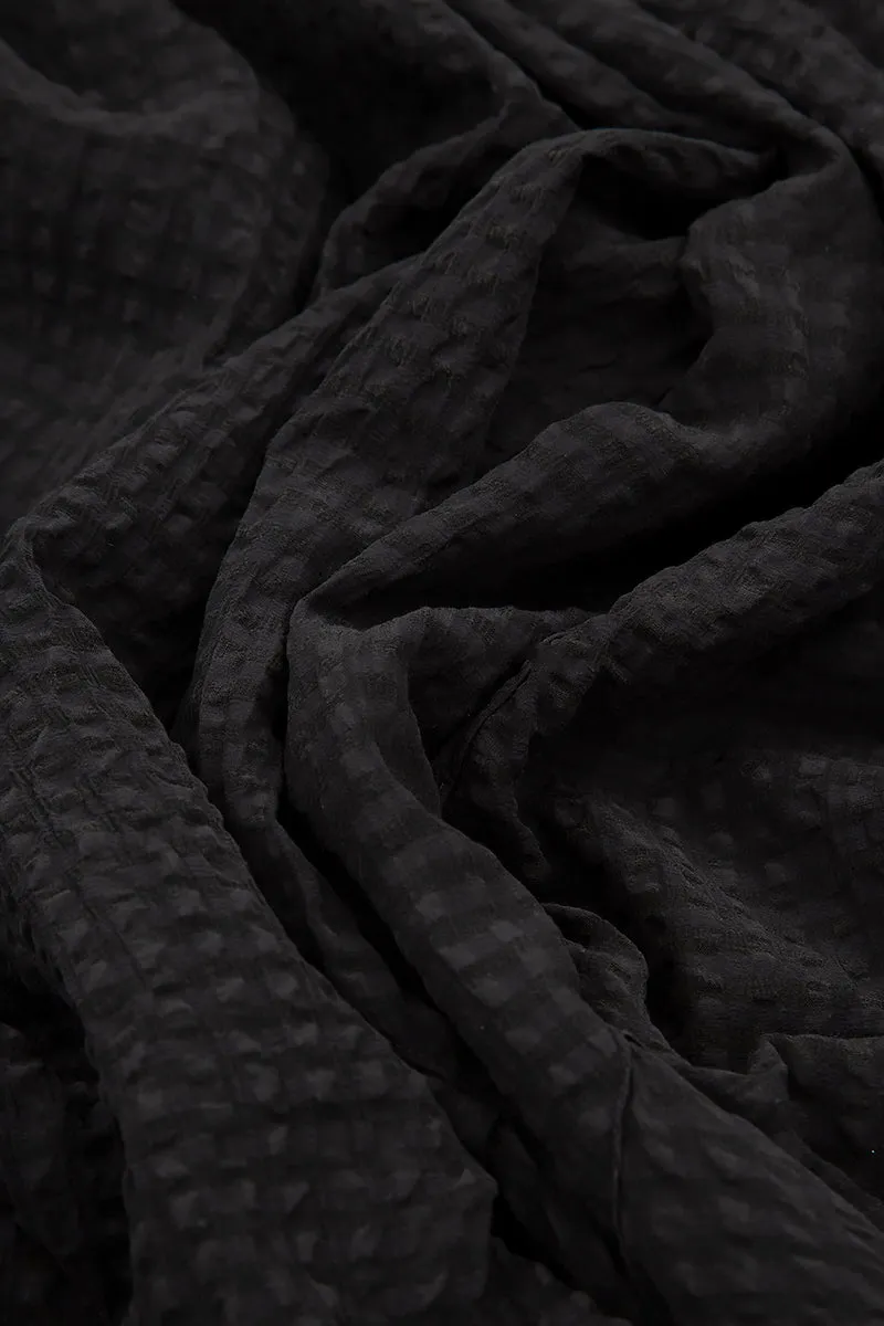 Layered Black Textured Silk Blouse