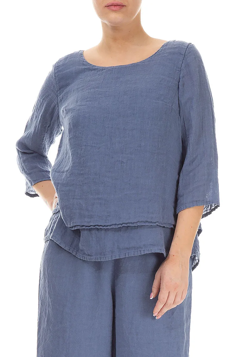 Layered Blue Nova Gauze Linen Blouse