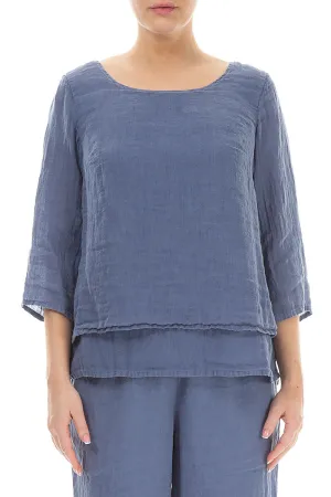 Layered Blue Nova Gauze Linen Blouse