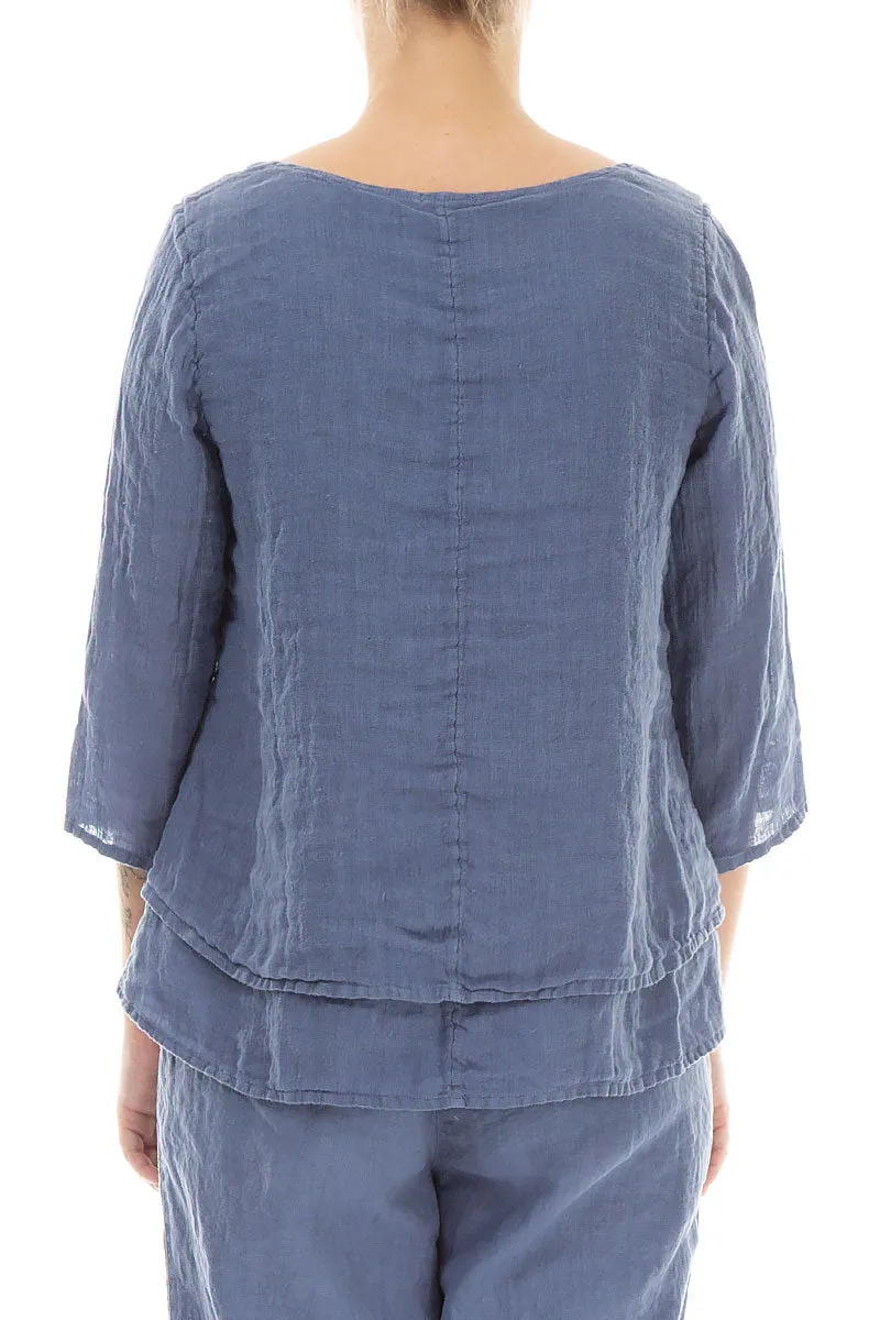 Layered Blue Nova Gauze Linen Blouse