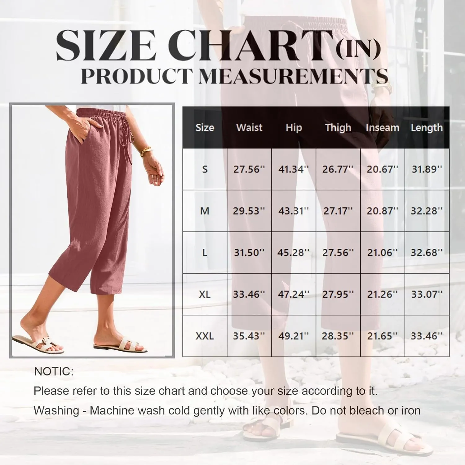 Linen Capri Pants for Women Casual Summer Elastic Waist Wide Leg Cropped Pants Comfy Cotton Linen Capris with Pockets