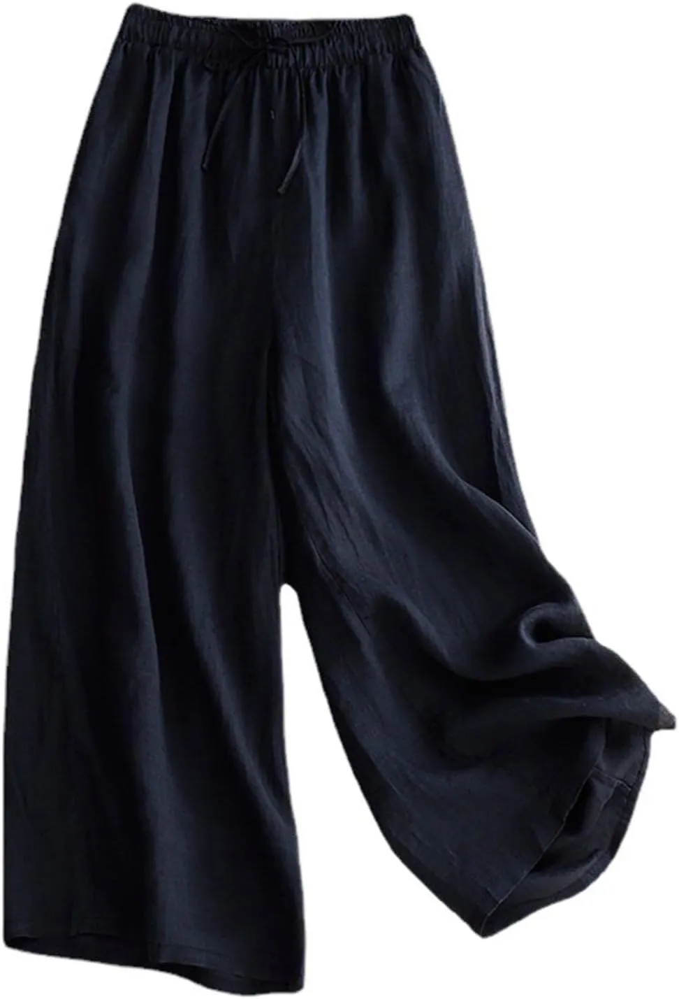 Linen Cropped Pants Women Lounge Casual Capris Plus Size Elastic Crop Pants Summer Soft Linen Wide Leg Lounge Trousers