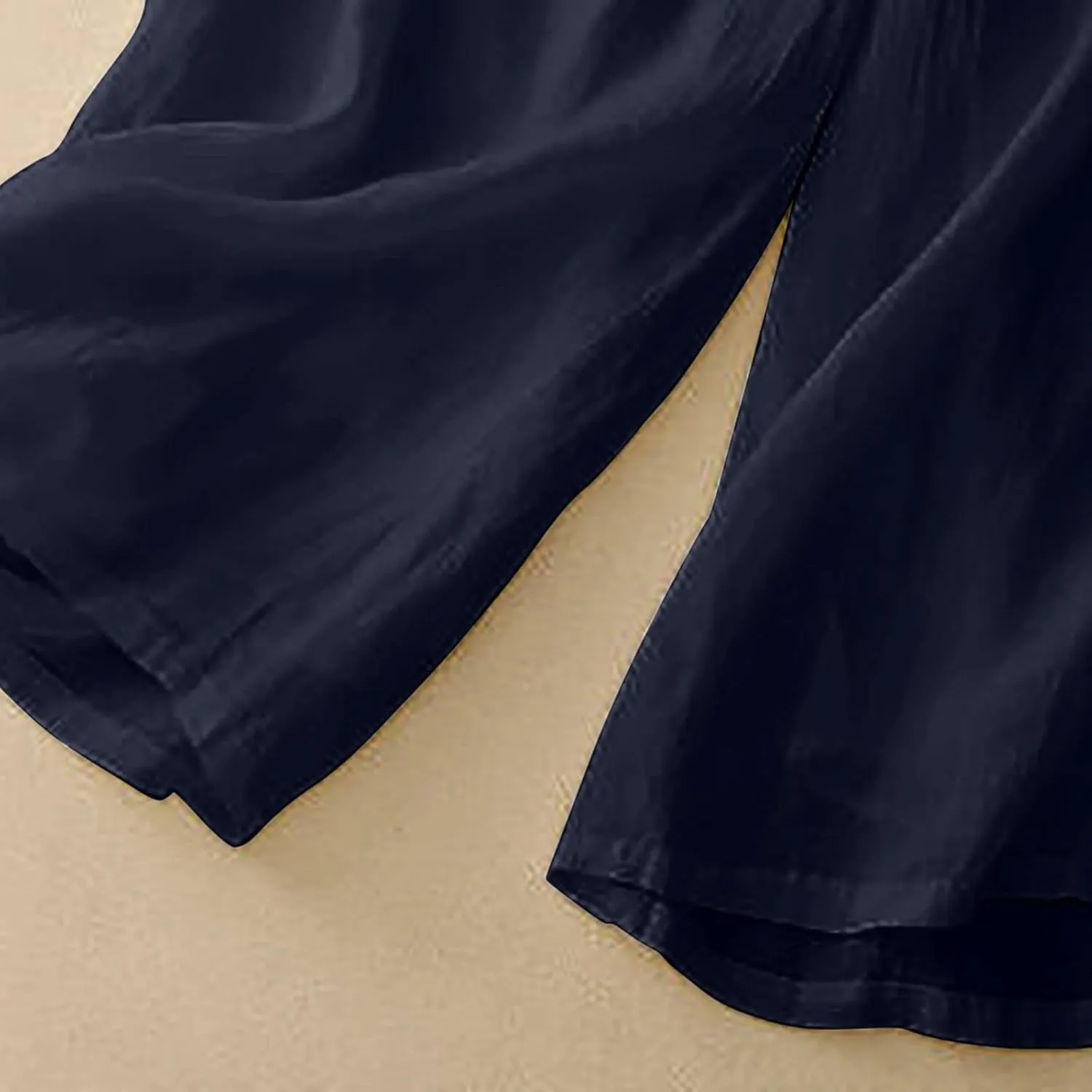 Linen Cropped Pants Women Lounge Casual Capris Plus Size Elastic Crop Pants Summer Soft Linen Wide Leg Lounge Trousers